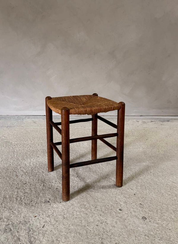 French Provincial Design Oak & Rush Ladder Stool, France 1930's