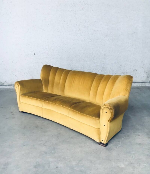 Art Deco Design Gold Velvet 3 Seat Sofa, Belgium 1930's