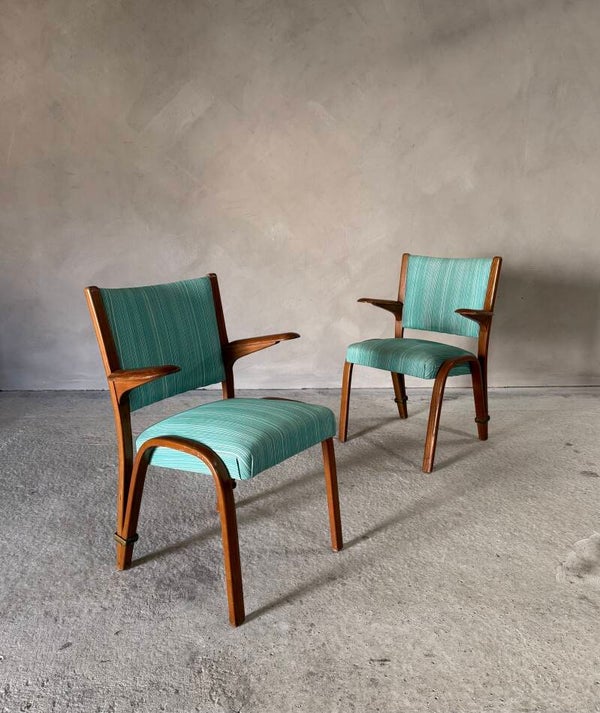 MCM Design Bow Wood Armchair set by Steiner Paris, France 1950's