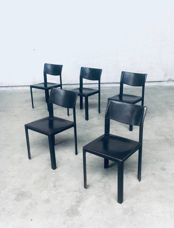 Postmodern Italian Design Leather Dining Chair set by Matteo Grassi, Italy 1970's