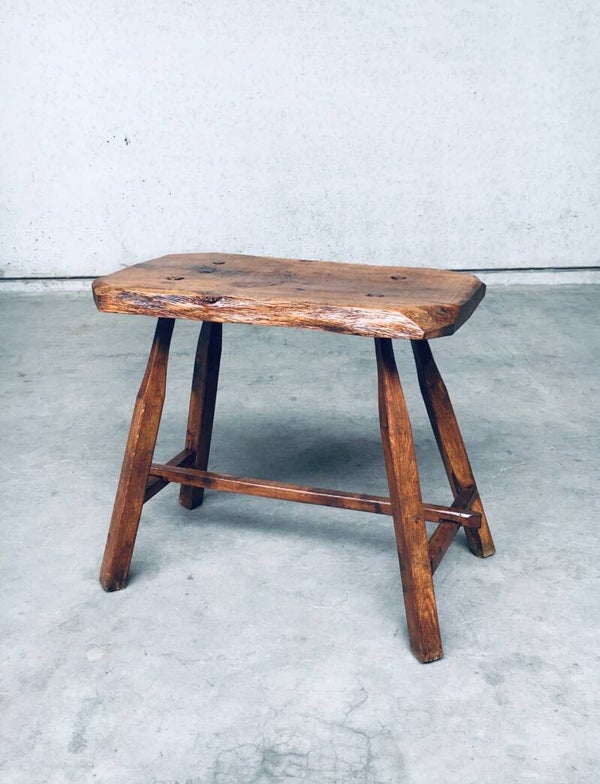 Rustic Handcrafted Wabi Sabi Oak Side Table, Belgium 1930's