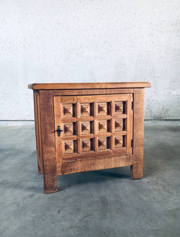 1960's Spanish Brutalist Design Carved Oak Small Cabinet