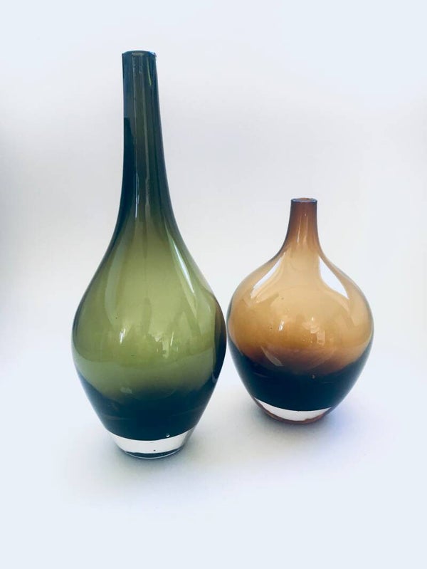 1960's Midcentury Scandinavian Design Hand Blown Droplet Vase set