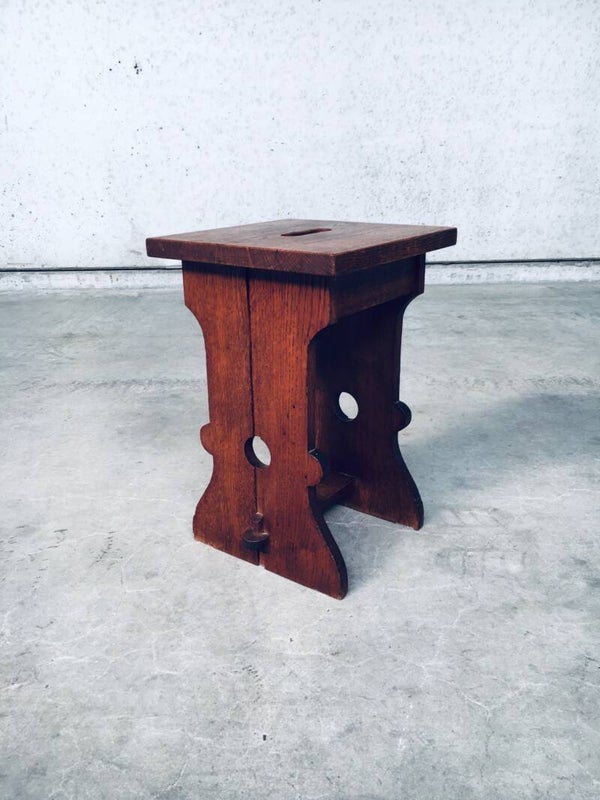 Amsterdamse School Design Oak Handle Stool, 1920's Netherlands