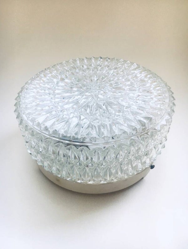 MCM Crystal Pattern Glass Sconce Wall Lamp, UK 1970's