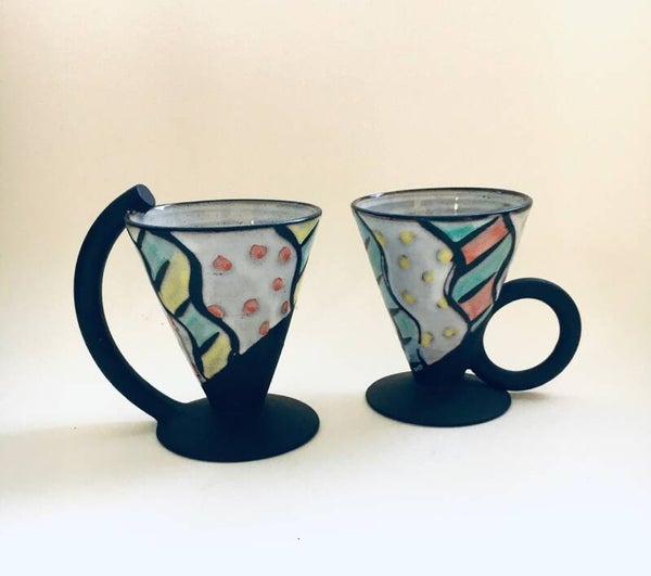 Art Ceramics Memphis Style Tea Cup set Signed LA, Belgium 1970's