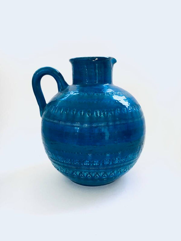 Vintage Art Ceramics Rimini Blue Ball Decanter Vase by Aldo Londi for Bitossi, Italy 1960's