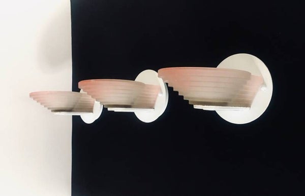 Memphis Design Frosted Glass Sconce Set, 1980's Italy