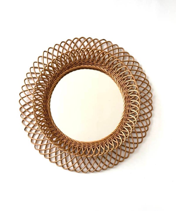 Midcentury Modern Boho Design Rattan Mirror, France 1960's