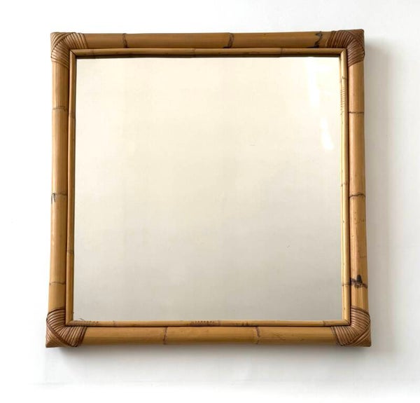 Vintage Boho Design XL Square Bamboo Mirror, Italy 1960's