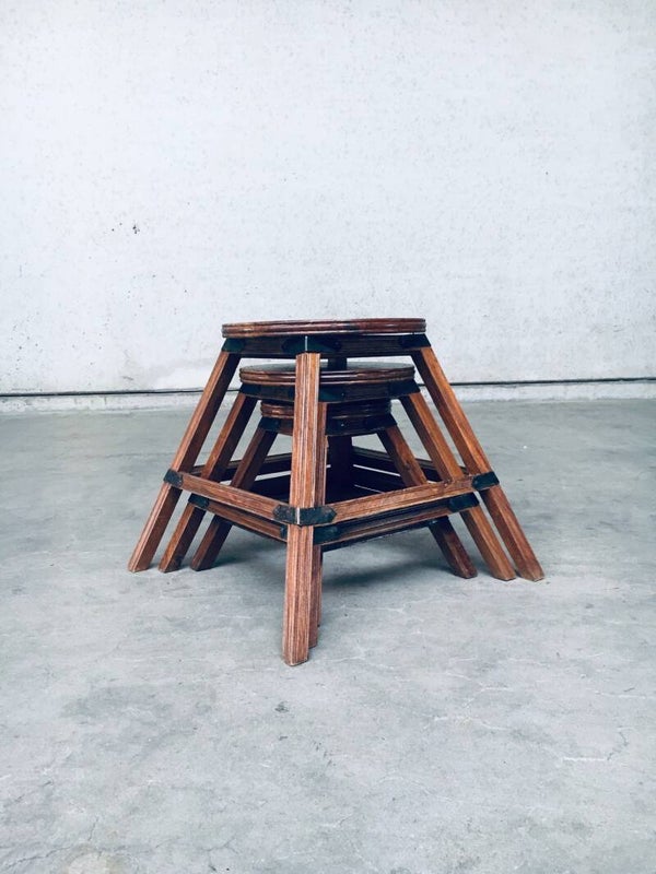 Handcrafted Wabi Sabi Style Nesting Table set, France 1950's