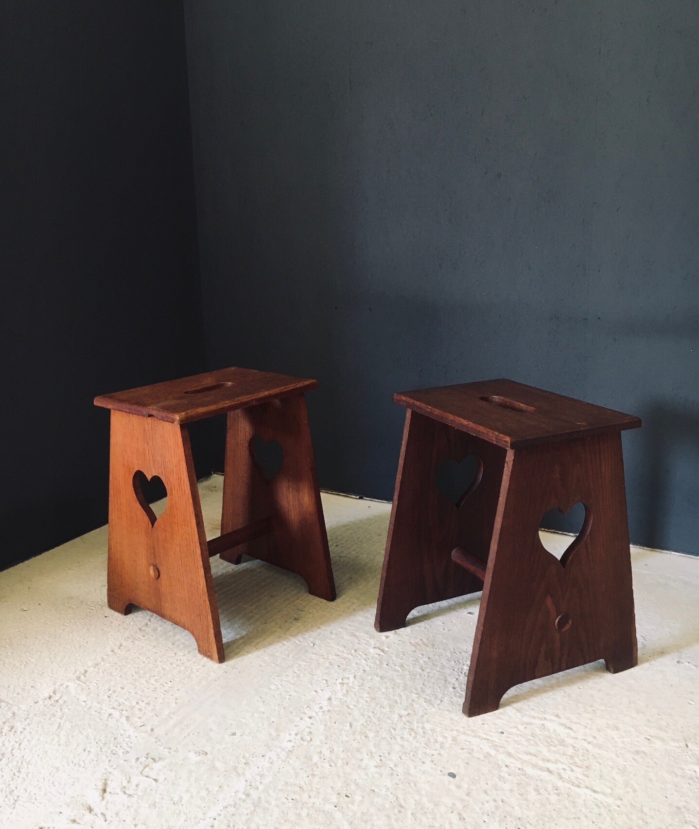 Arts & Crafts Design Style HEART Stool Set, Belgium 1920's