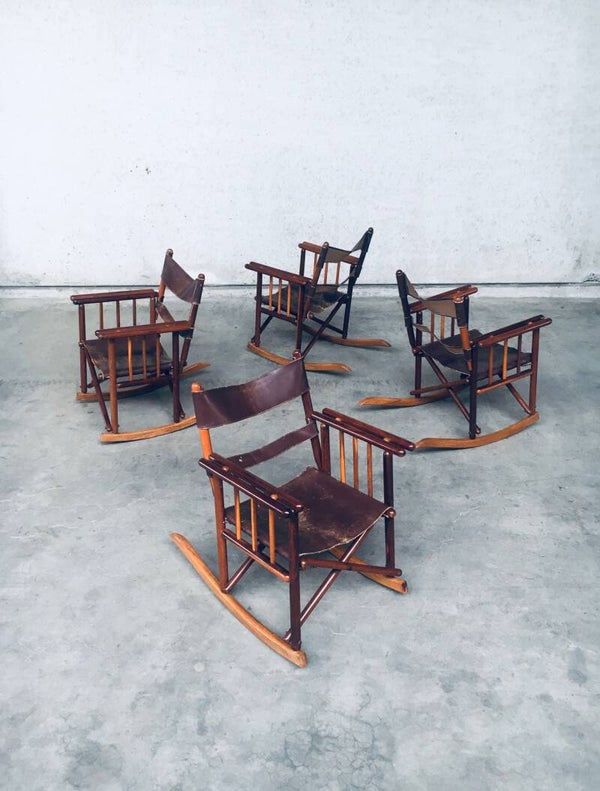 Original Costa Rican Folding Safari Campaign Rocking Chair set, 1960's Costa Rica