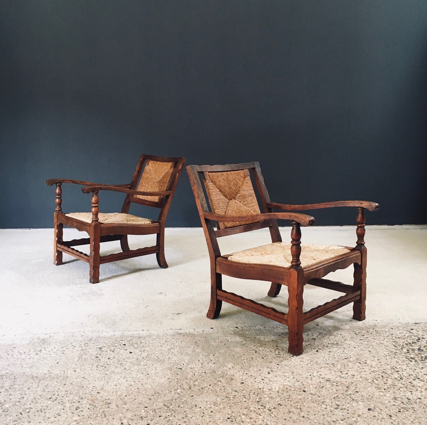 Arts & Crafts Handcrafted Low Lounge Armchairs, Belgium 1920's / 1