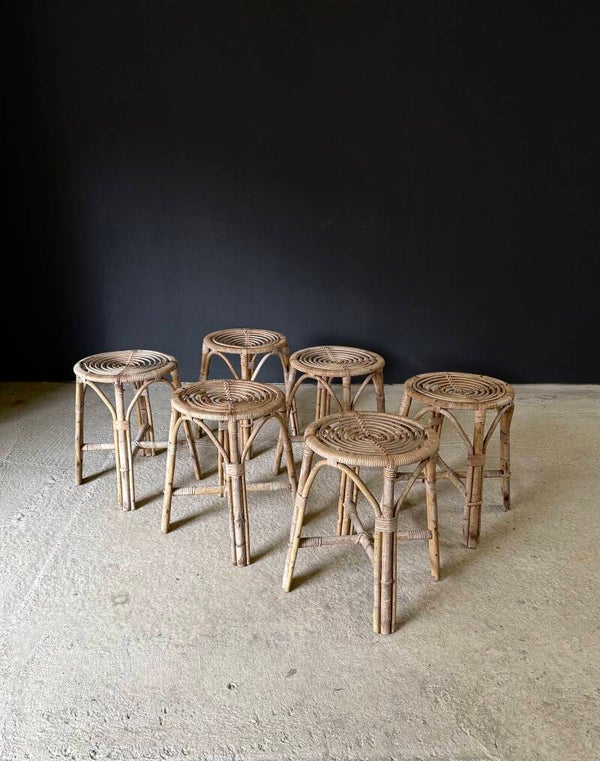 Boho Design Bamboo Stool set, Italy 1960's