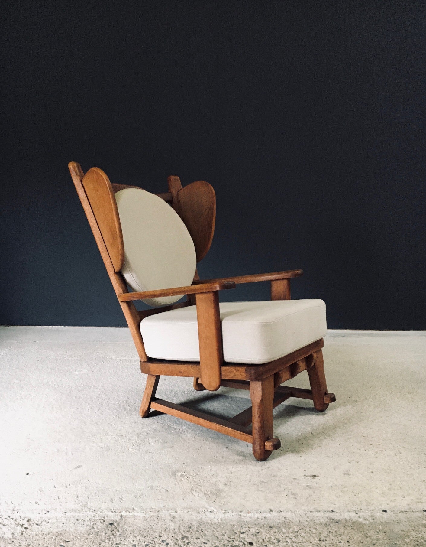Brutalist Design Oak Wingback Lounge Chair, Netherlands 1950's