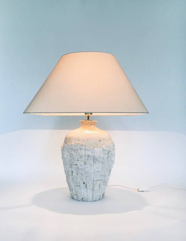 Hollywood Regency Design Mactan Stone Table Lamp Set, 1970's Italy