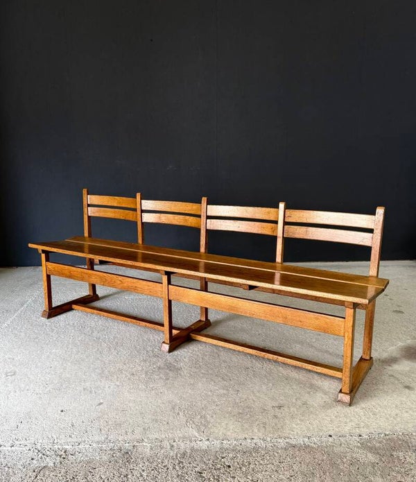 Midcentury Handcrafted Design 4 Seat Oak Bench, 1950's Belgium