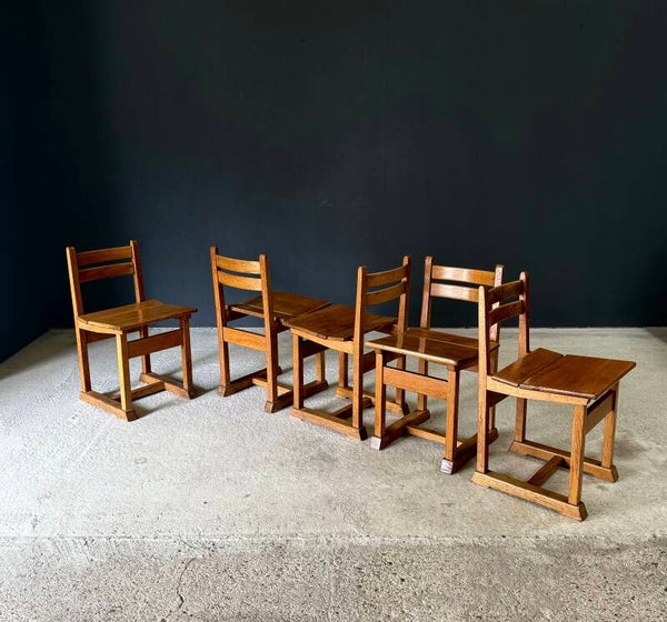 Midcentury Handcrafted Design Oak Dining Chairs, 1950's Belgium