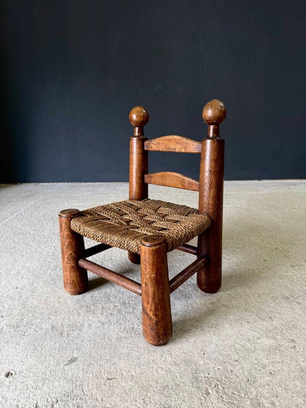 French Provincial Brutalist Design Low Stool by Charles Dudouyt, France 1940's