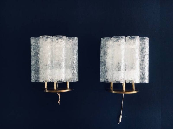 Midcentury Design Glass Wall Lamp Set by Doria Leuchten, Germany 1960's