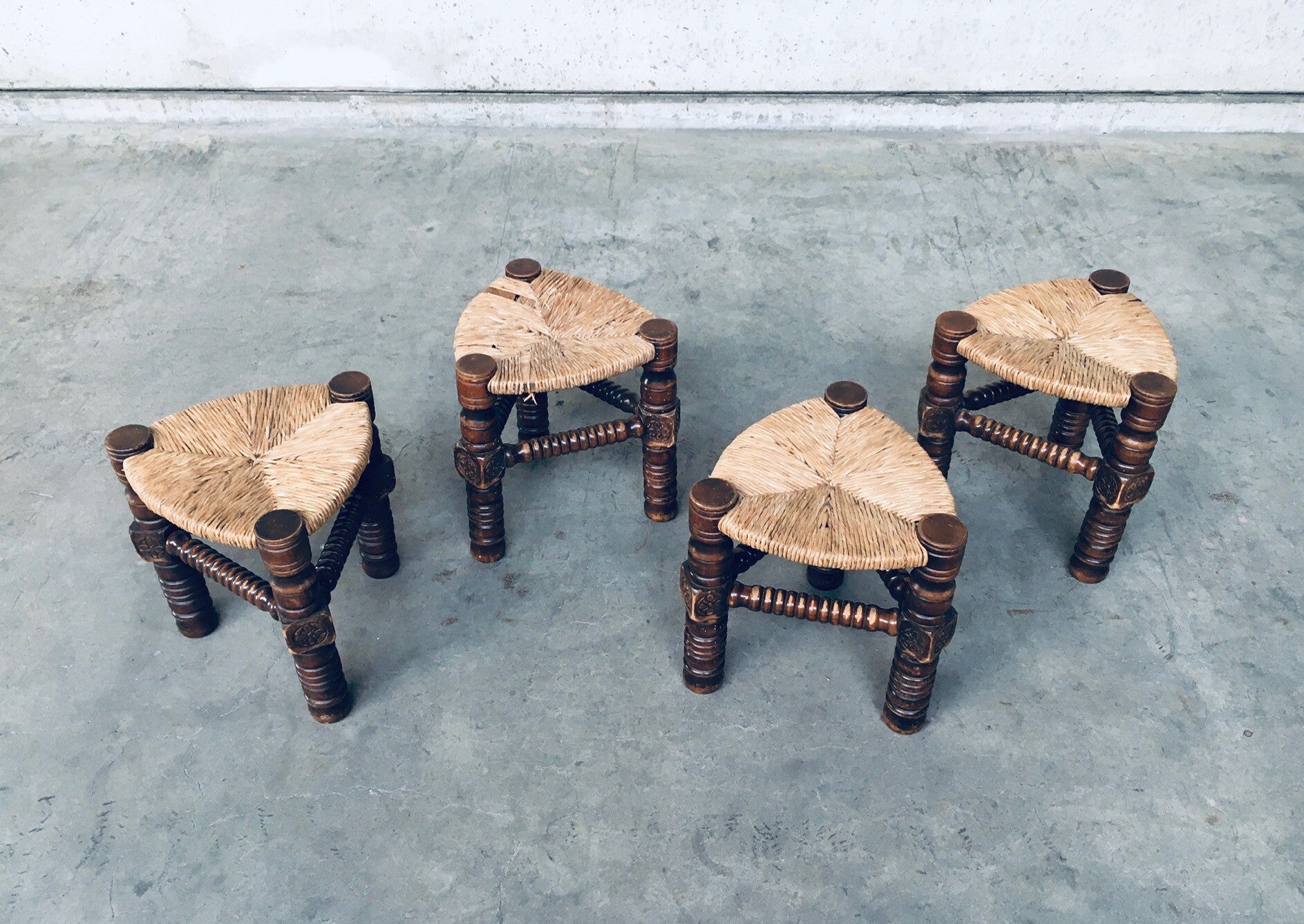 1960's Brutalist Hand Craft Made Medieval Knights Low Stool Set