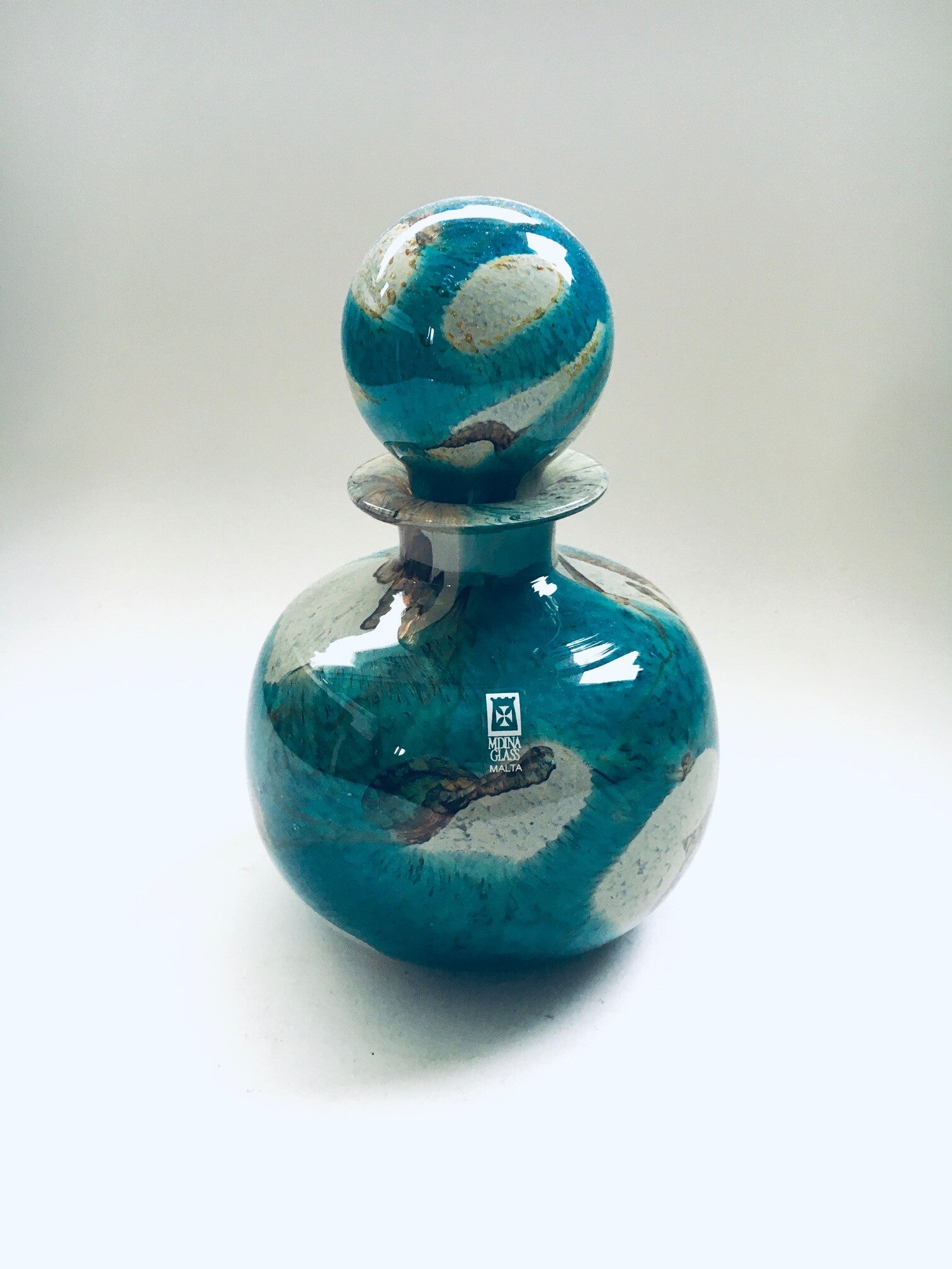 Vintage Mdina Signed Art Glass Vase with Stopper, Malta 1970's