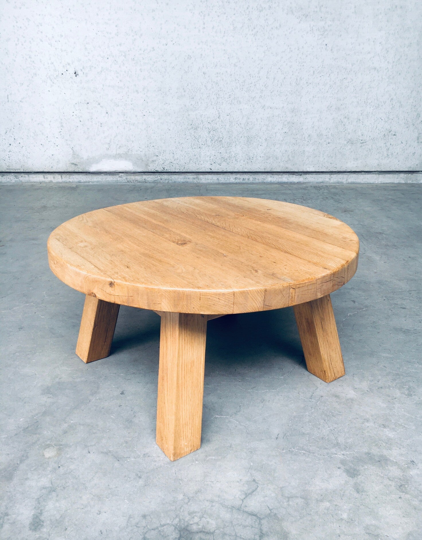 1960's Brutalist Design Round Oak Coffee Table