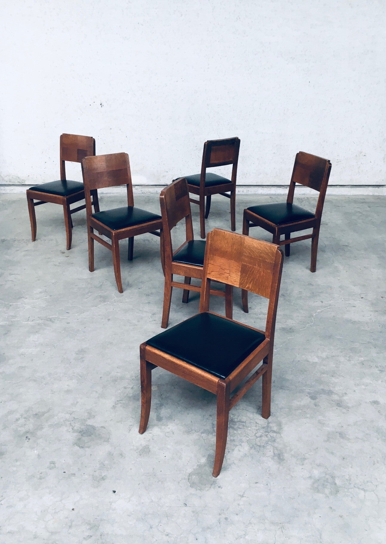 Art Deco Design Oak & Skai Dining Chair set, France 1930's