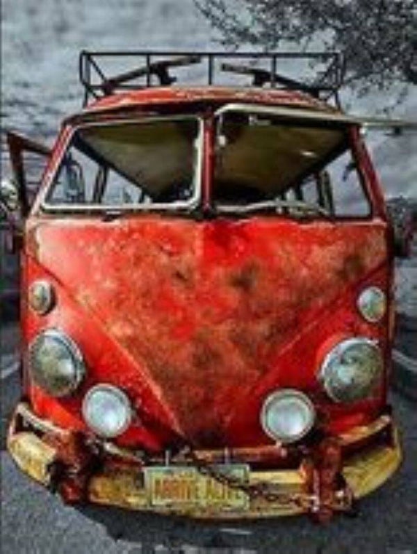 139. roestige vw bus 50x40 cm vierkante stenen