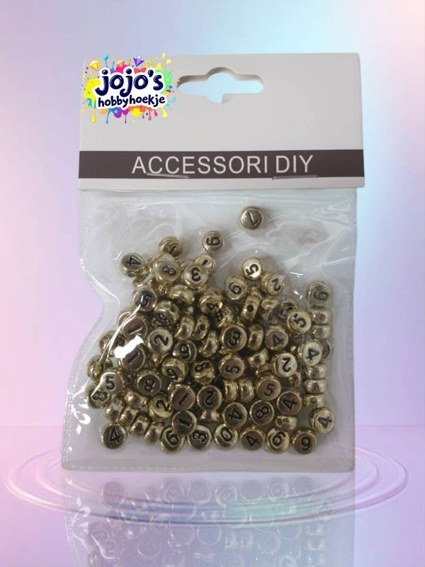 Gouden Ronde Kralen met Zwarte Letters – Perfect voor DIY Armbanden en Kettingen