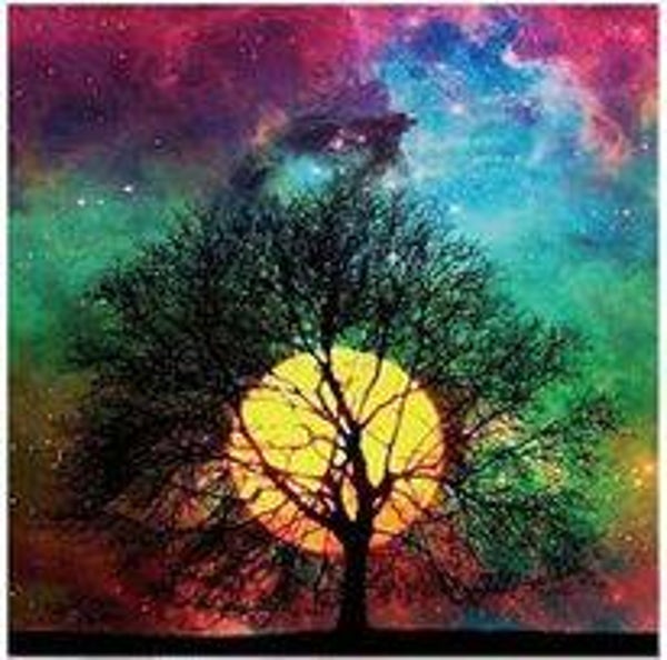 Diamond painting maan door bomen 50x50 cm