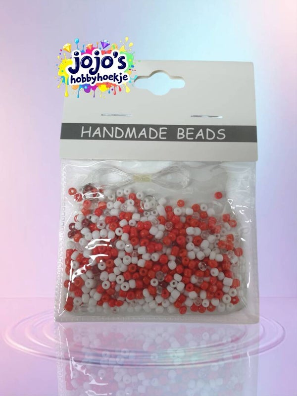 Gemixte Rood/Witte Ronde Kralen 3mm – Perfect voor DIY Armbanden en Kettingen