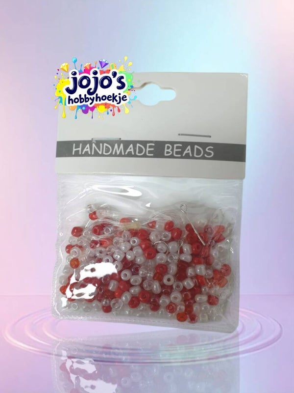 Gemixte Rood/Wittinten Ronde Kralen – Perfect voor DIY Armbanden, Kettingen en Knutselprojecten!
