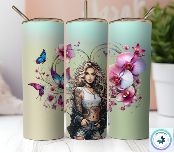 Thermobecher mit Steckdeckel "Girl Hintergrund Herz Orchidee"