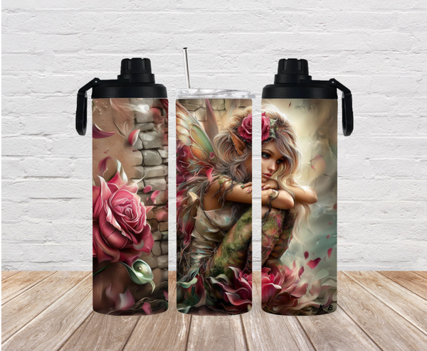 🧚 Thermobecher „Rosenfee mit bunten Flügeln“ – personalisierbar