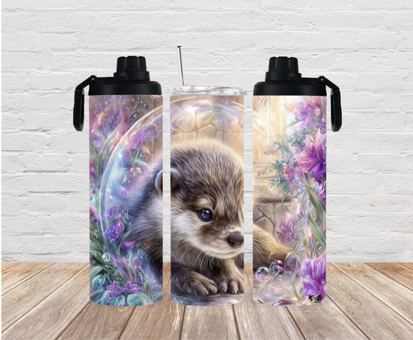 🦦 Thermobecher „Süßer Otter im Blütenzauber“ – personalisierbar