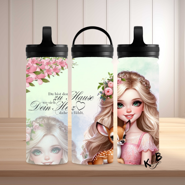 Thermoflasche "Mädchen mit Spruch - Du bist dort zu Hause wo sich dein Herz daheim füllt."