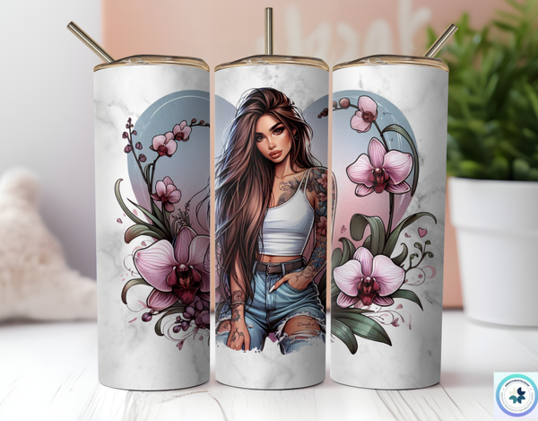 Thermobecher mit Steckdeckel "Girl Hintergrund Orchideenherz"