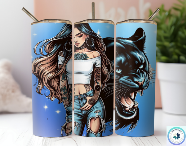 Thermobecher mit Steckdeckel " Girl mit schwarzen Puma"