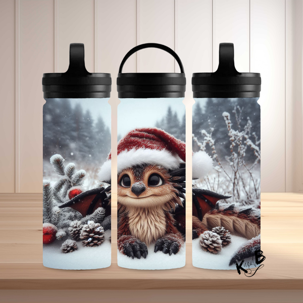 Thermoflasche "Drache mit Wintermütze in Winterlandschaft"