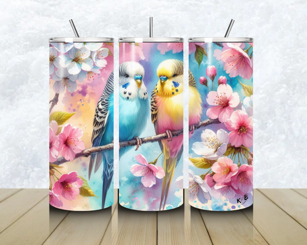 Thermobecher mit Steckdeckel  "Wellensittig Design 1"