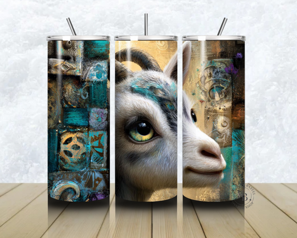 🐐🎨 Thermobecher – „Ziegenzauber – Blick der Neugier“ – 20 OZ inkl. Strohhalm