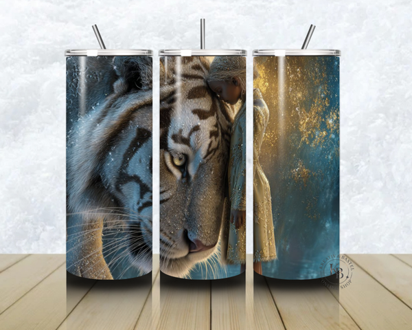 🐅✨ Thermobecher – „Vertrauen – Mädchen & weißer Tiger“ – 20 OZ inkl. Strohhalm