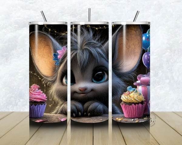 🎉🧁 Thermobecher – „Geburtstagspfote – Süßes Tierchen mit Cupcakes“ – 20 OZ inkl. Strohhalm