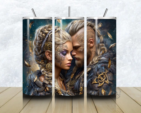 🛡️🔥 Thermobecher – „Nordische Liebe – Wikingerpaar“ – 20 OZ inkl. Strohhalm