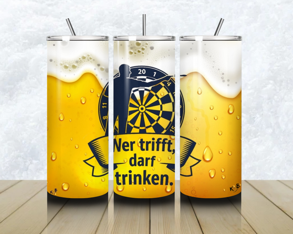 Thermobecher „Wer trifft, darf trinken“ – Dart & Bier Design