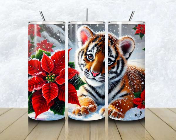 Thermobecher mit Steckdeckel "Tiger mit Weihnachtsstern"