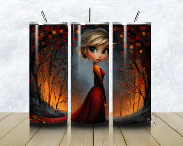 🍁🔥 Thermobecher – „Herbstlicht – Mädchen im Flammenwald“ – 20 OZ inkl. Strohhalm