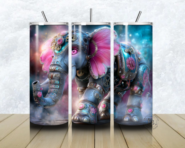 🐘✨ Thermobecher – „Fantasie-Elefant im Steampunk-Stil“ – 20 OZ inkl. Strohhalm
